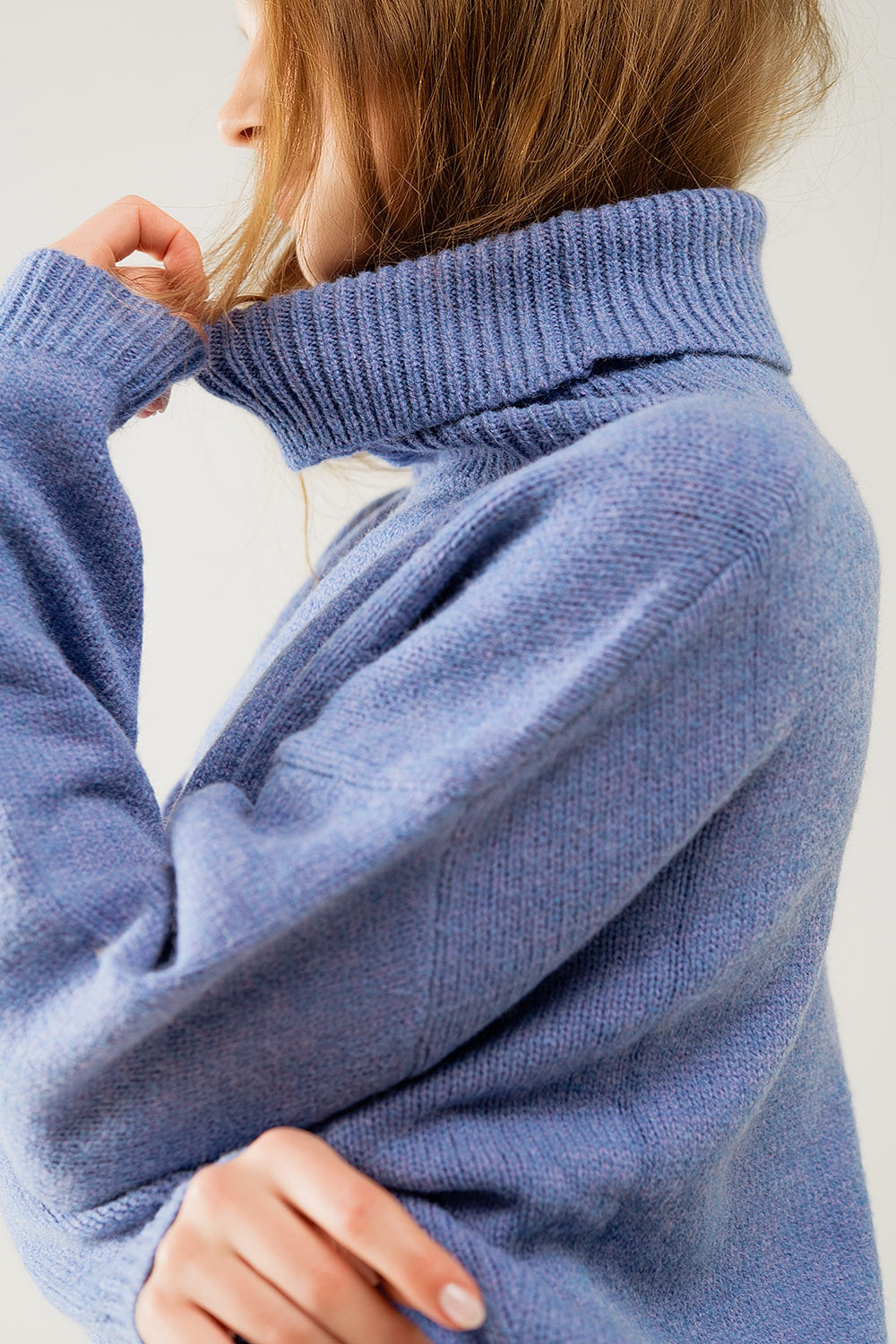 Loose Blue Sweater with Dropped Sleeves