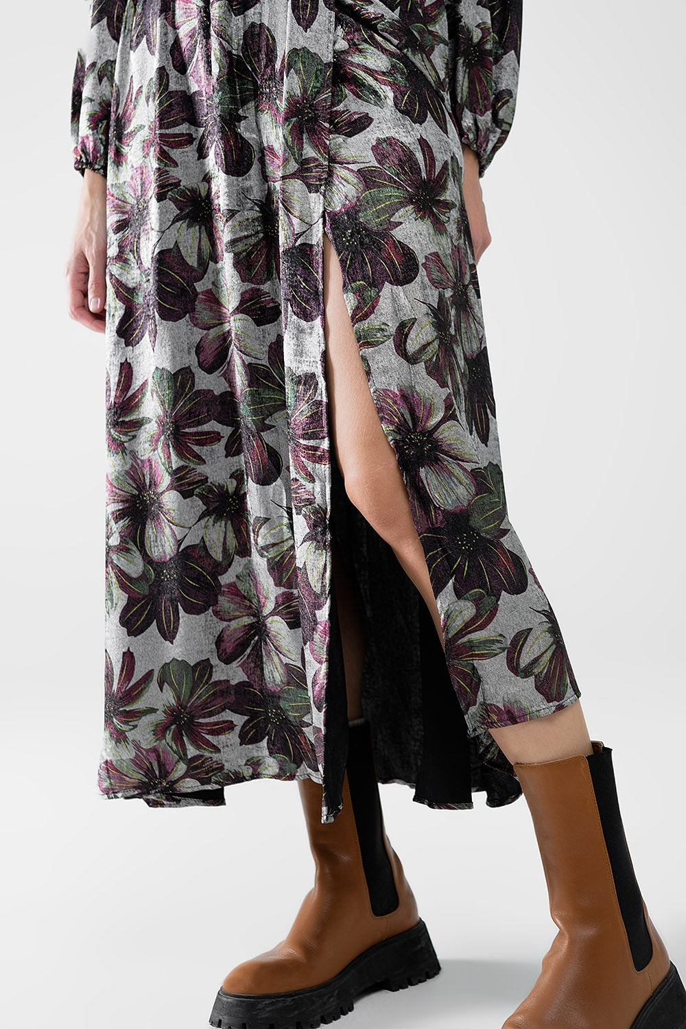 Maxi Dress with Metallic Effect Flower Print