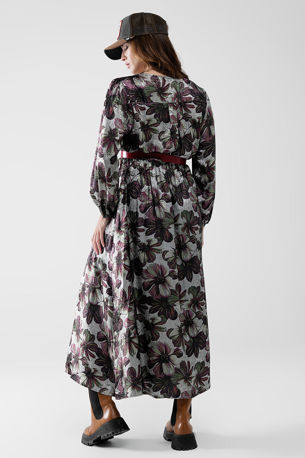 Maxi Dress with Metallic Effect Flower Print