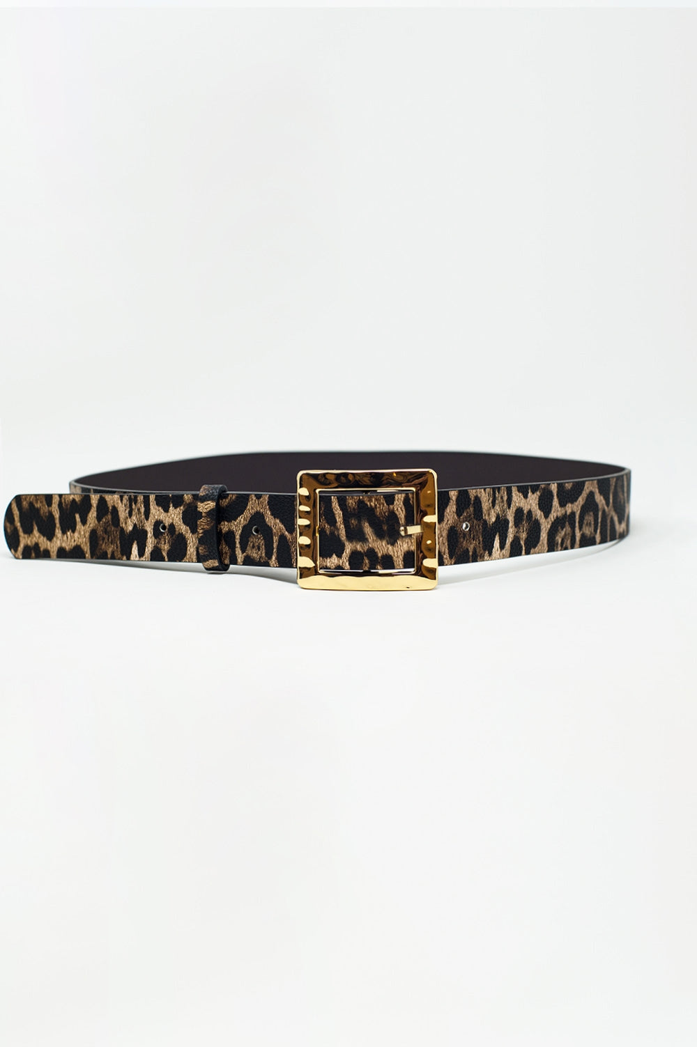 Q2 Medium width leopard belt in dark brown with gold buckle