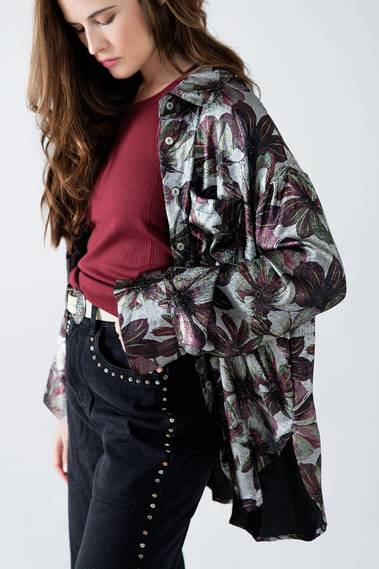 Metallic Effect Flower Print Shirt