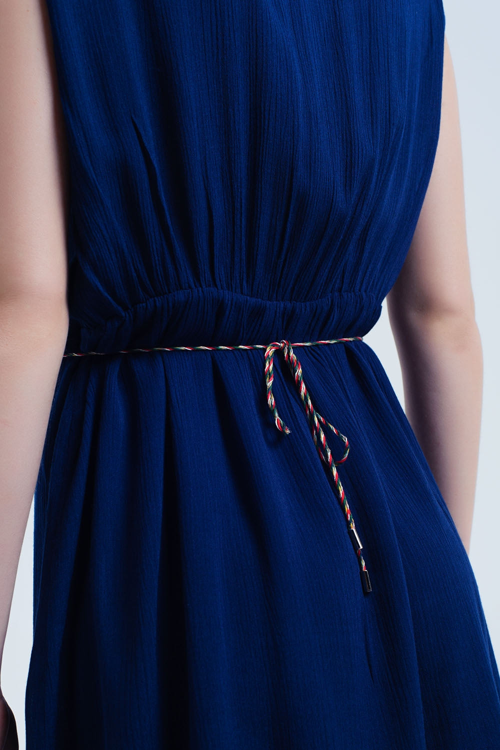 Navy Blue Mini Dress with Embroidery