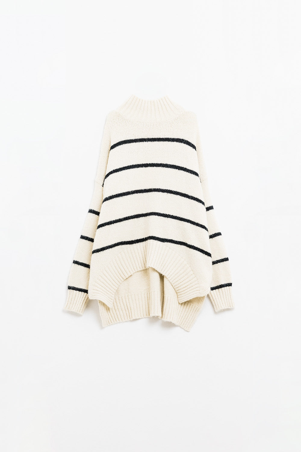 Oversized Cream Sweater with Black Stripes