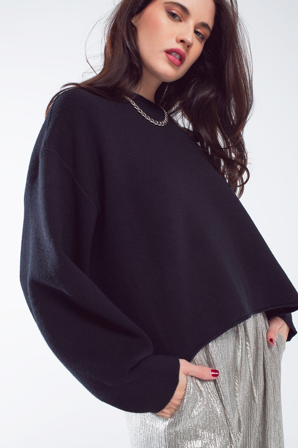 Oversized Sweater with Boatneck in Black