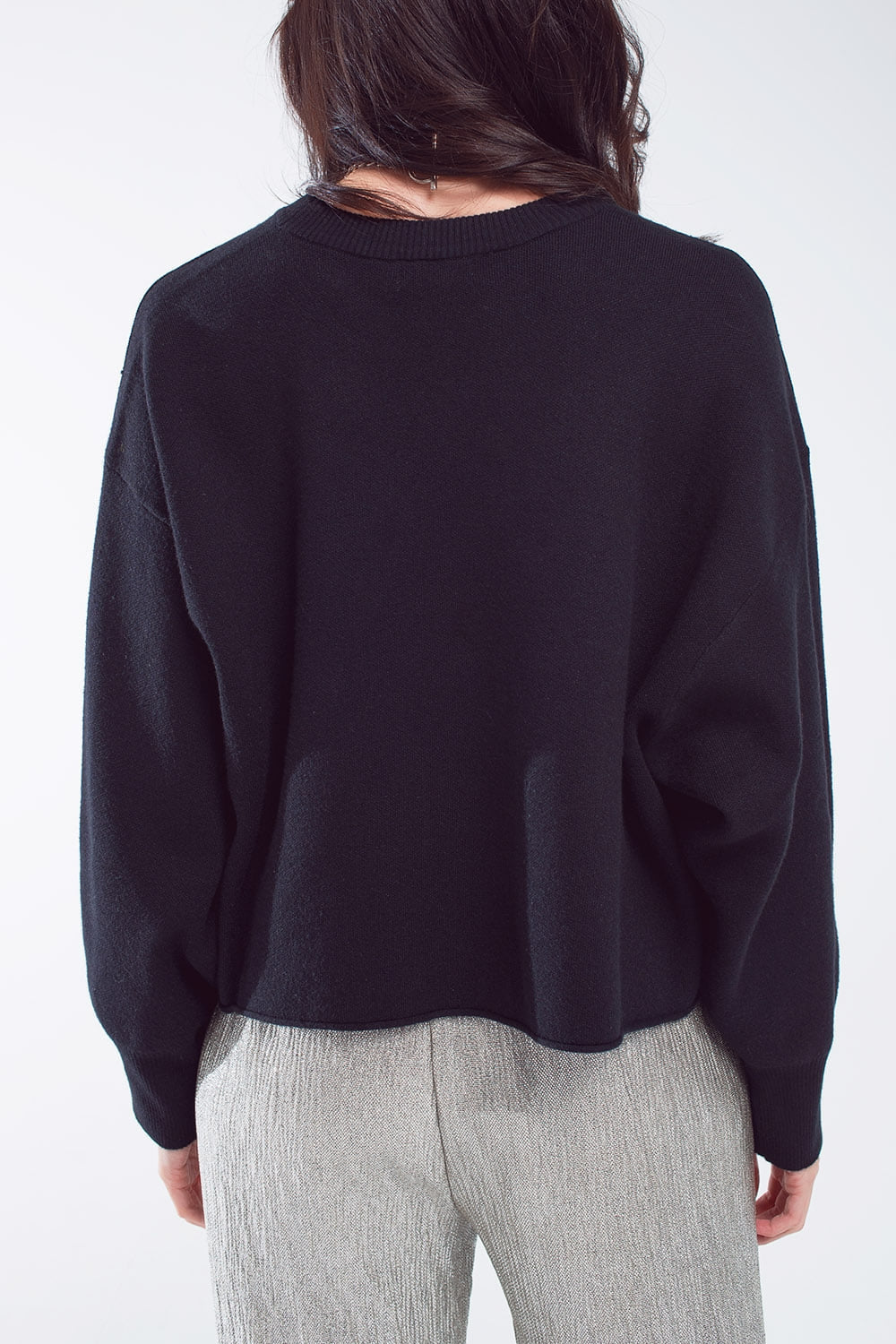 Oversized Sweater with Boatneck in Black