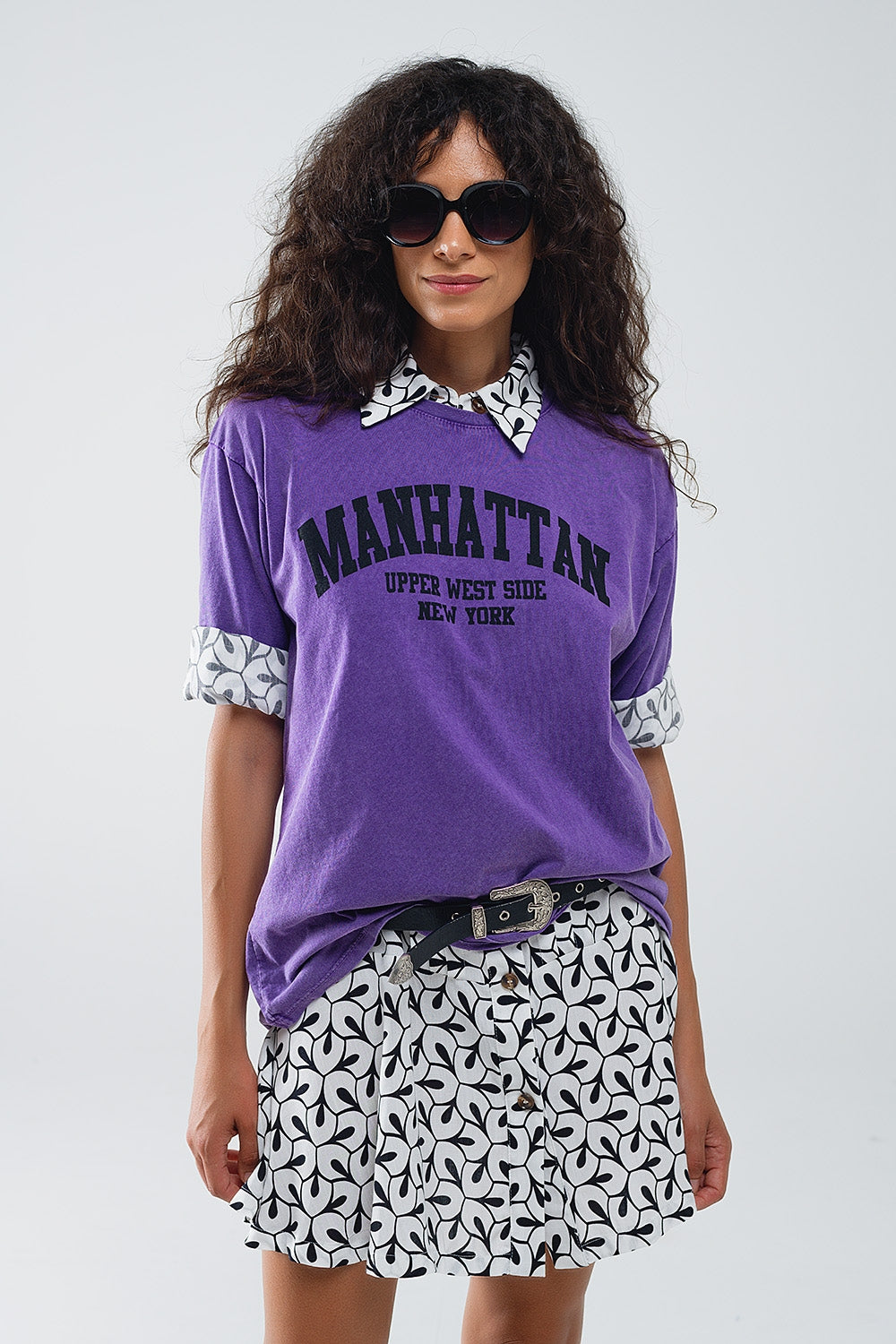 Q2 Purple relaxed T-shirt with manhattan text