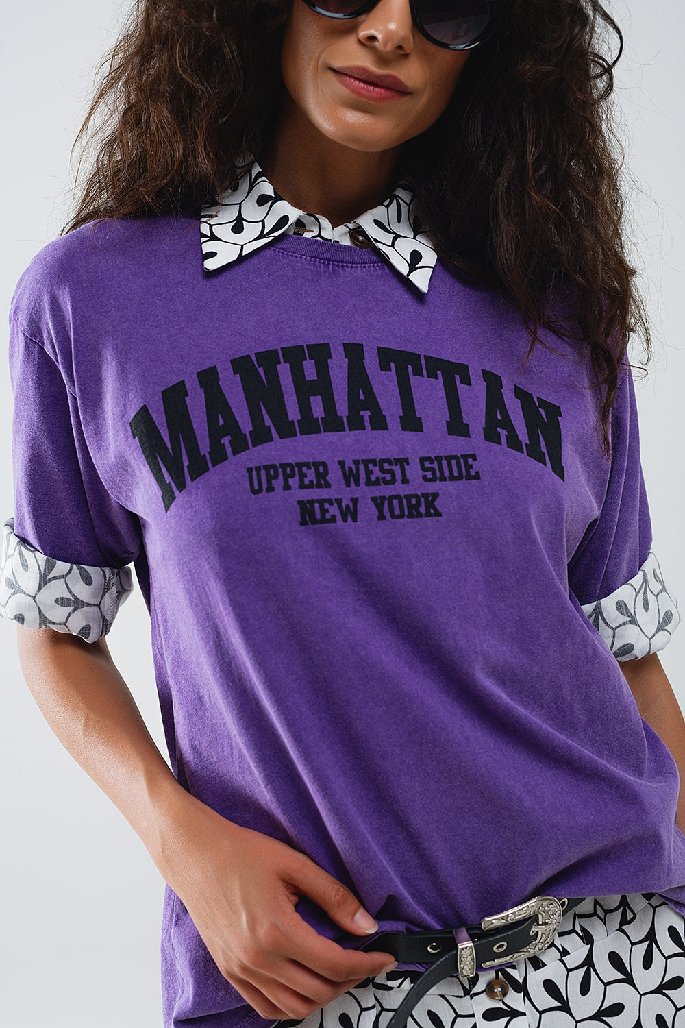 Purple Relaxed T-shirt with Manhattan Text