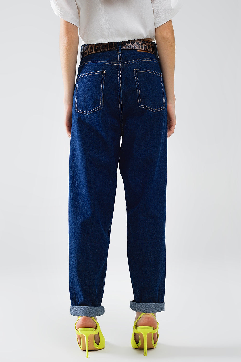 Raw Blue Mom Jeans with Pleated Detail