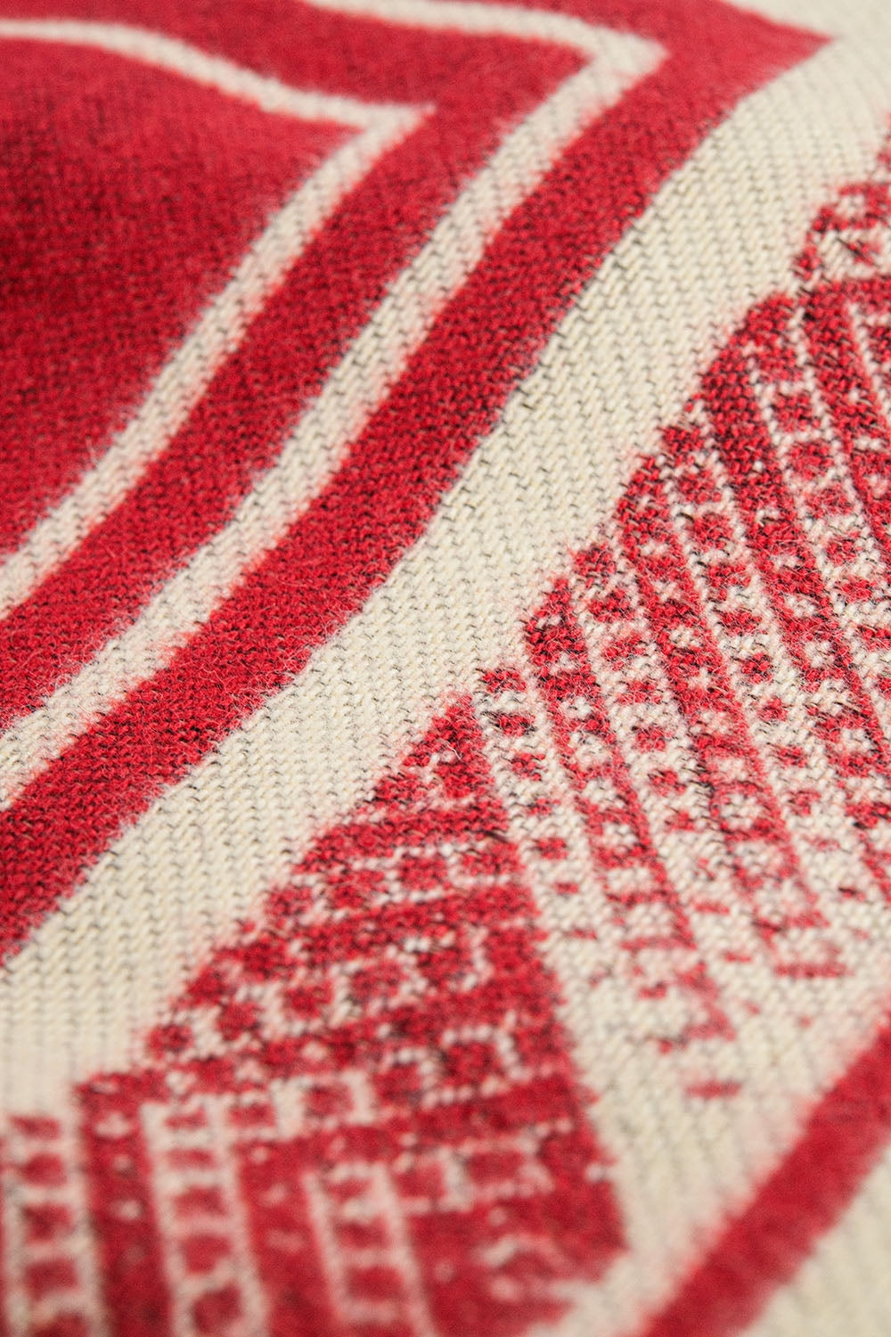 Red Knitted Scarf with Geometric Print