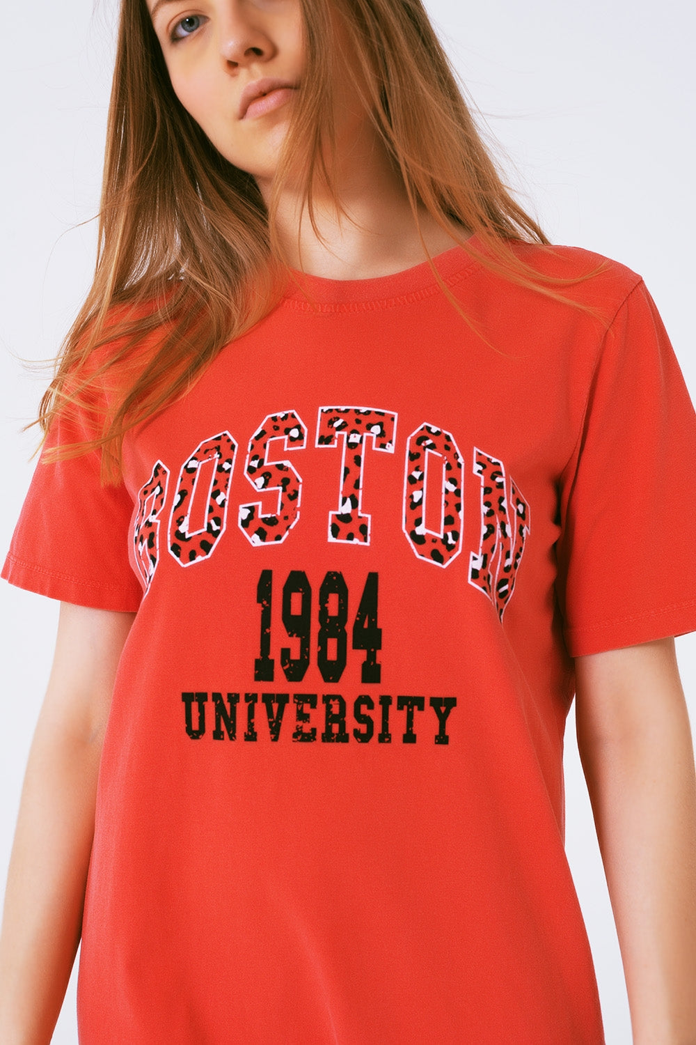 Red Midi T-Shirt Dress Boston 1984 University