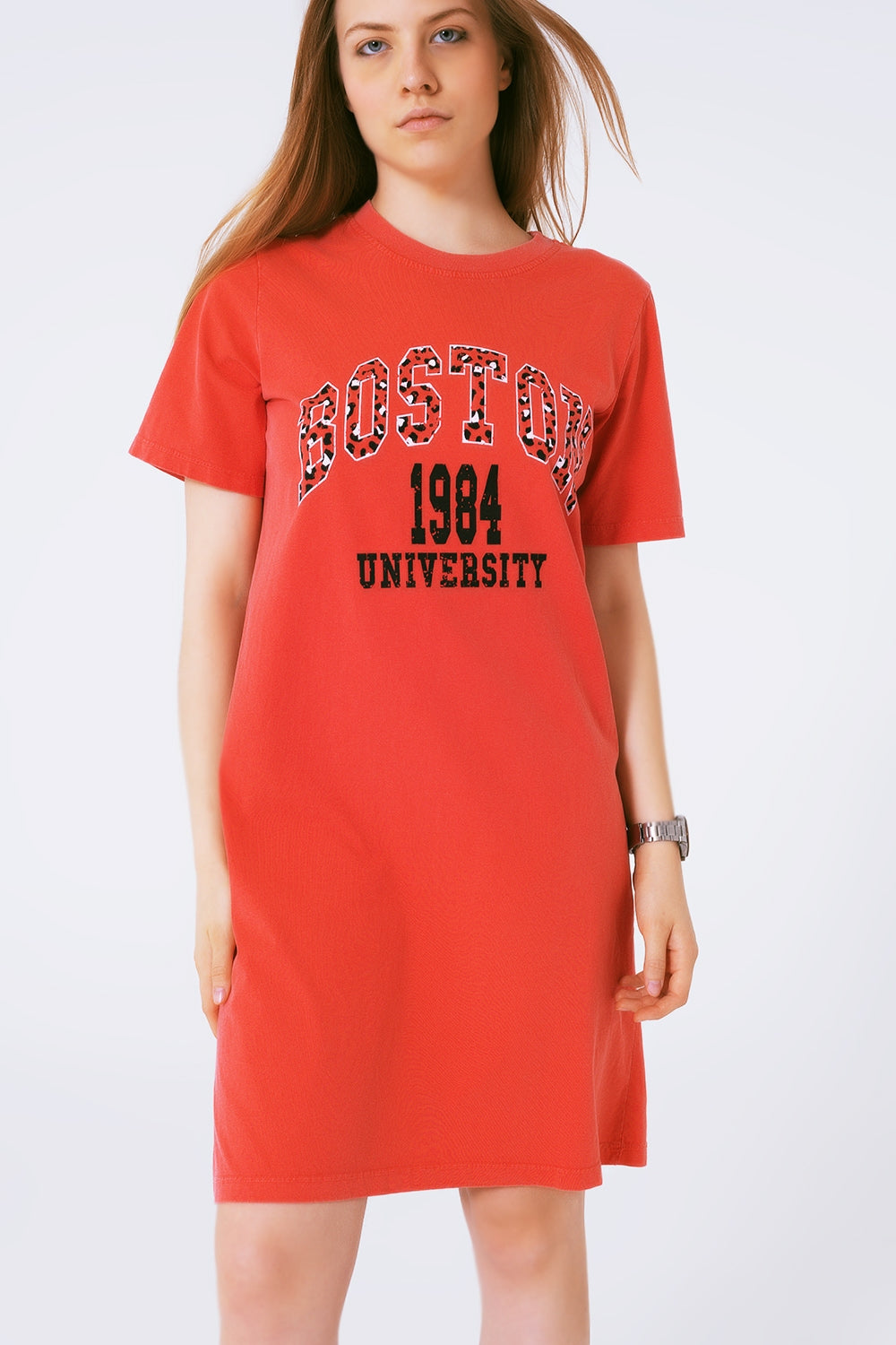 Red Midi T-Shirt Dress Boston 1984 University