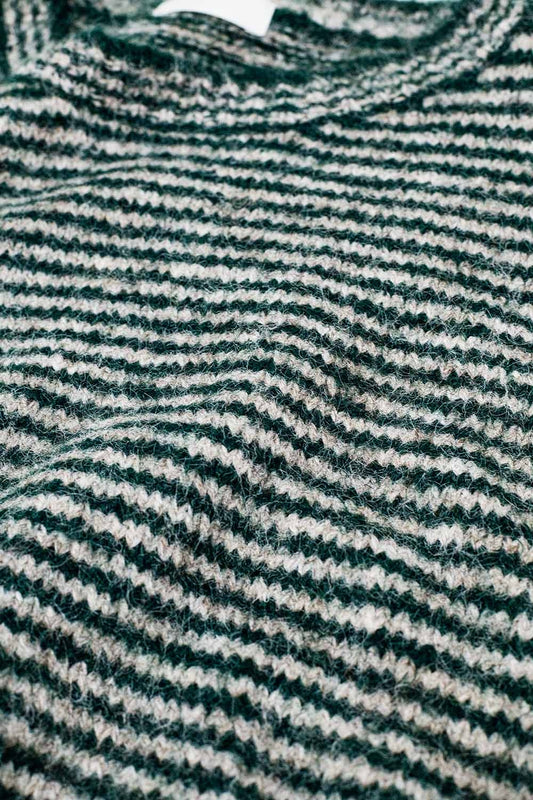 Relaxed Bat-Wing Stripey Sweater in Green and White Cozy Knit