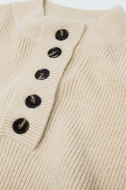 Relaxed Half-Button Sweater in Cream