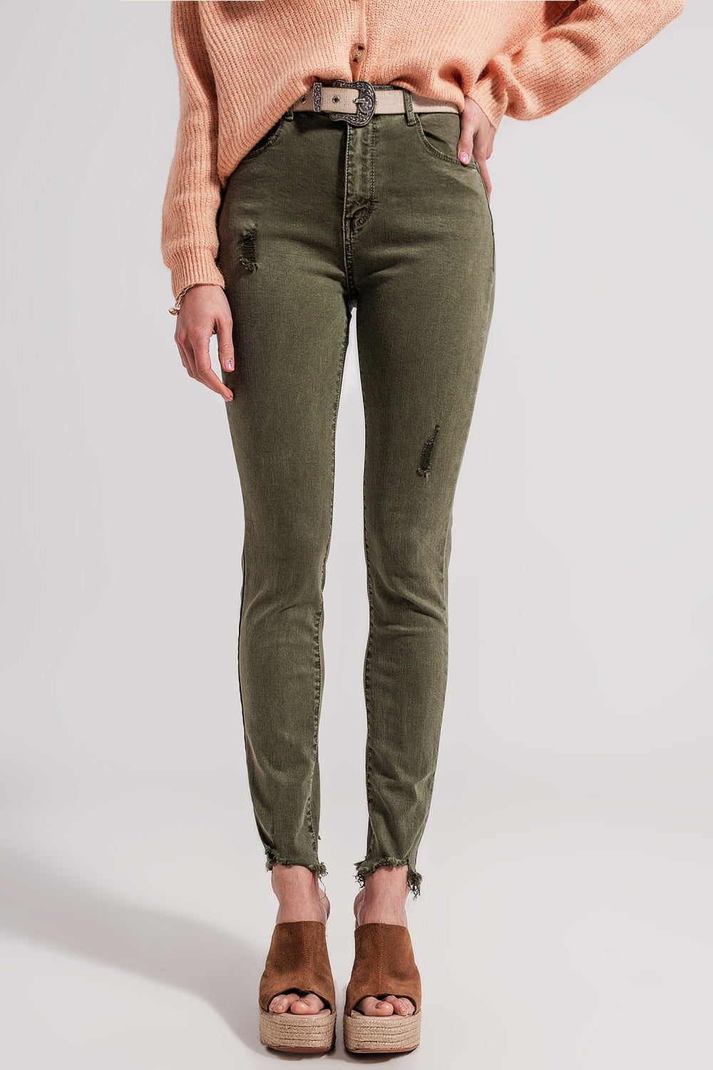 Q2 Ripped skinny jean in green