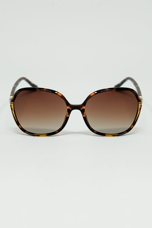 Q2 Round beige printed sunglasses with gold metal detail