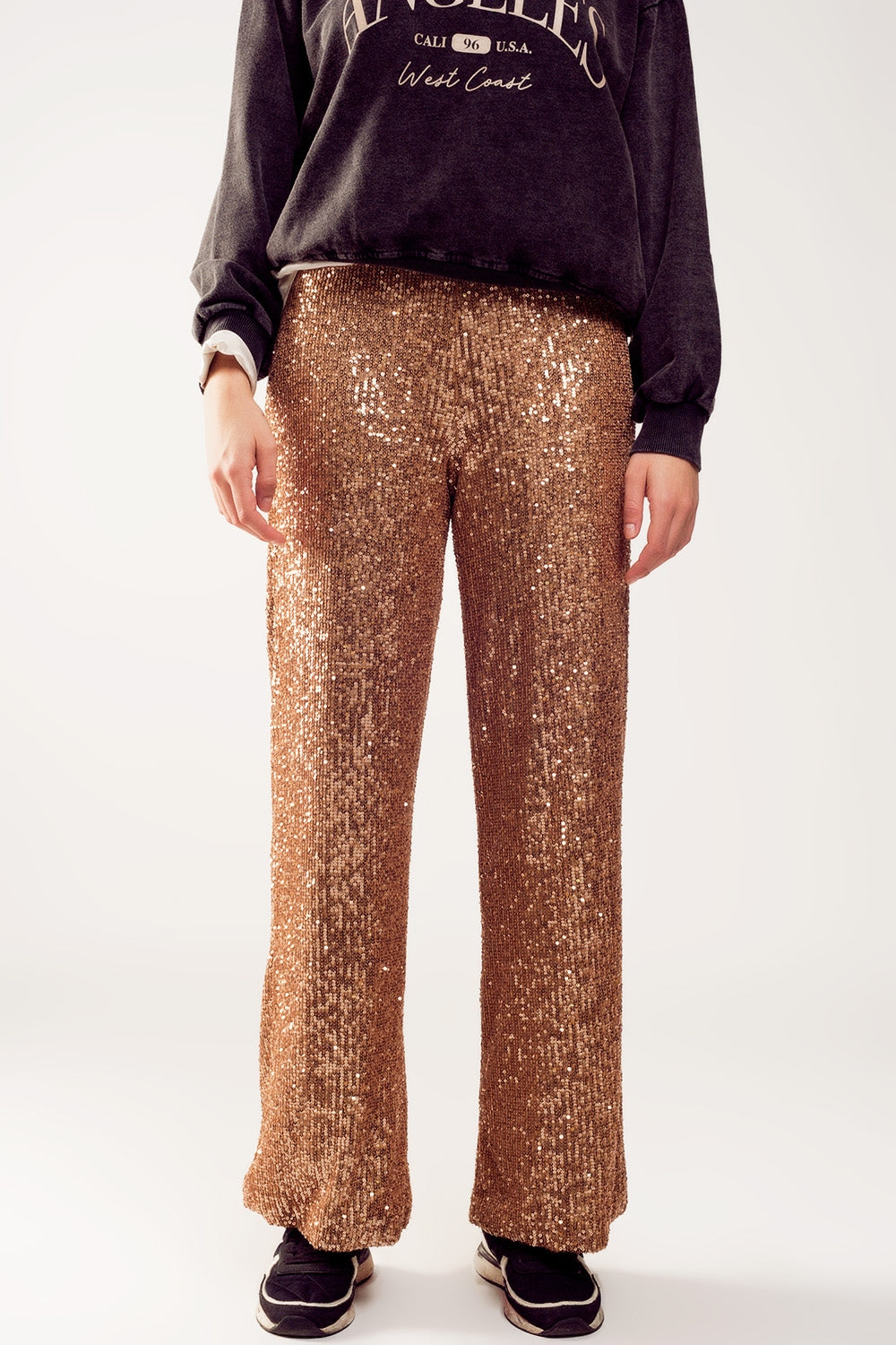 Q2 Sequin wide legs pants in gold