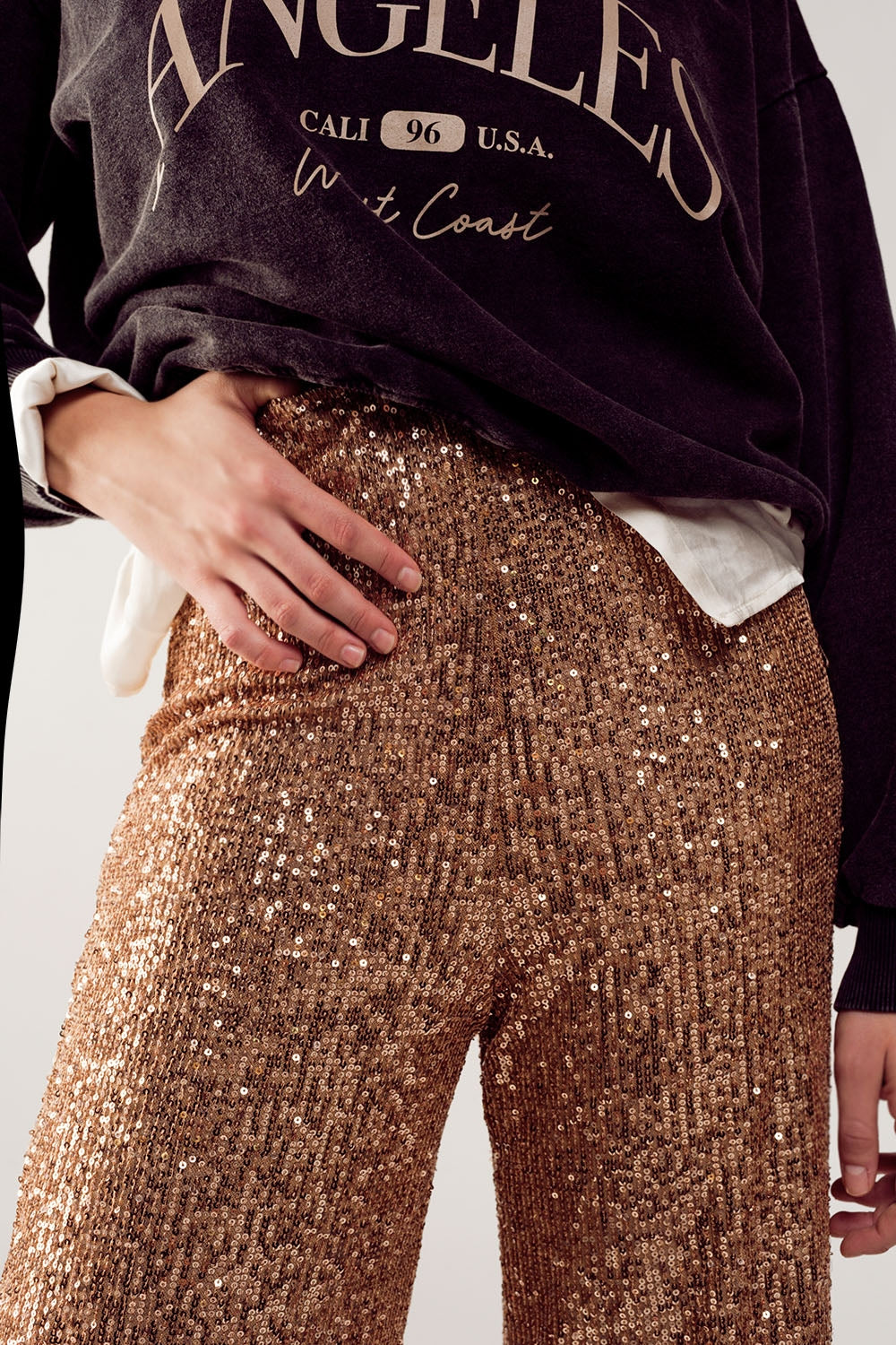 Sequin Wide Leg Pants in Gold