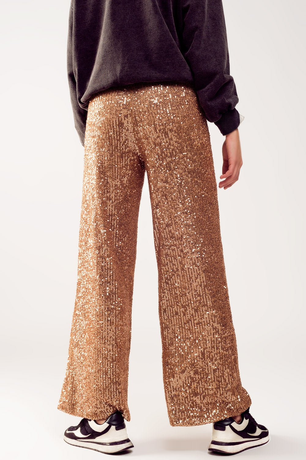 Sequin Wide Leg Pants in Gold