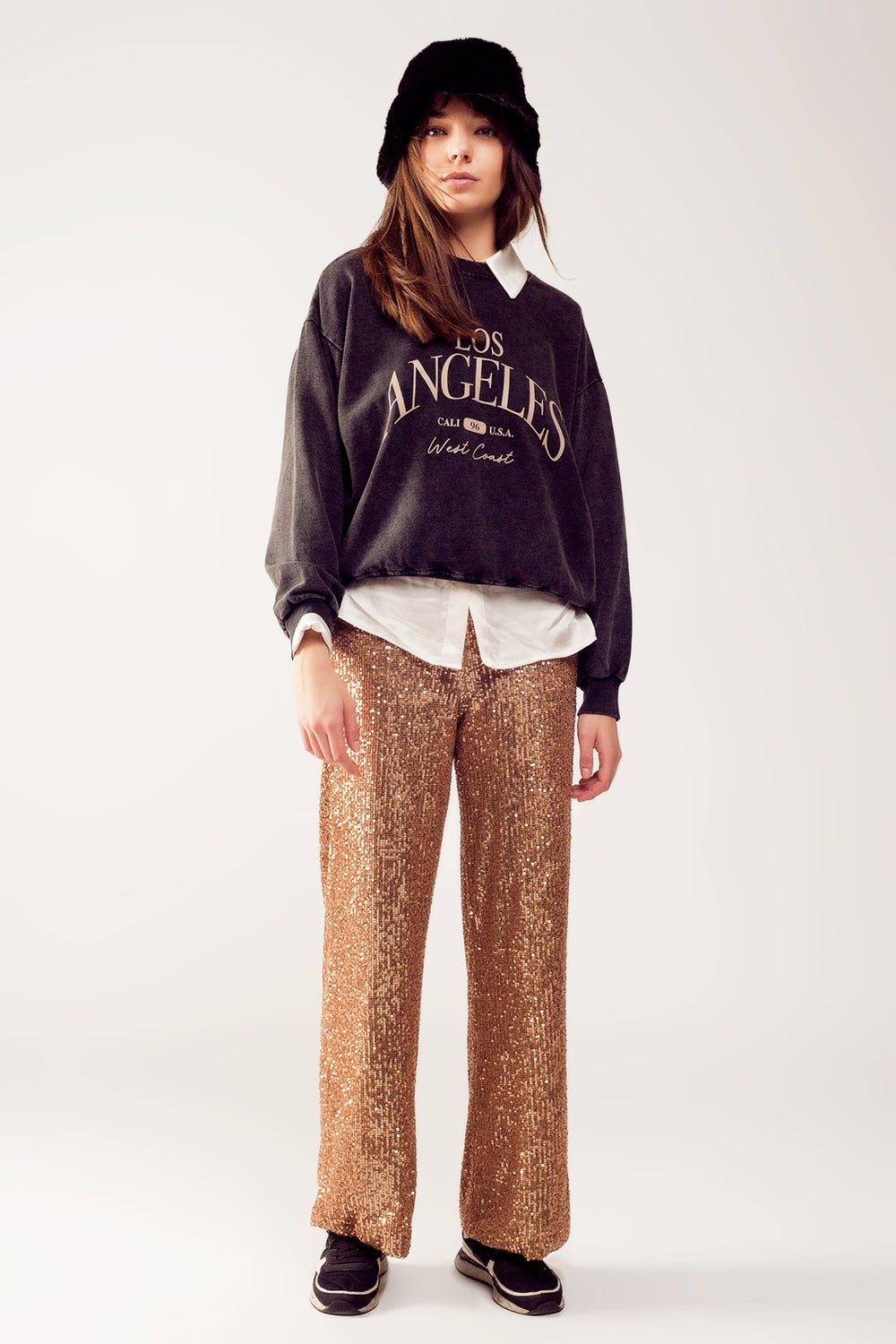 Sequin Wide Leg Pants in Gold