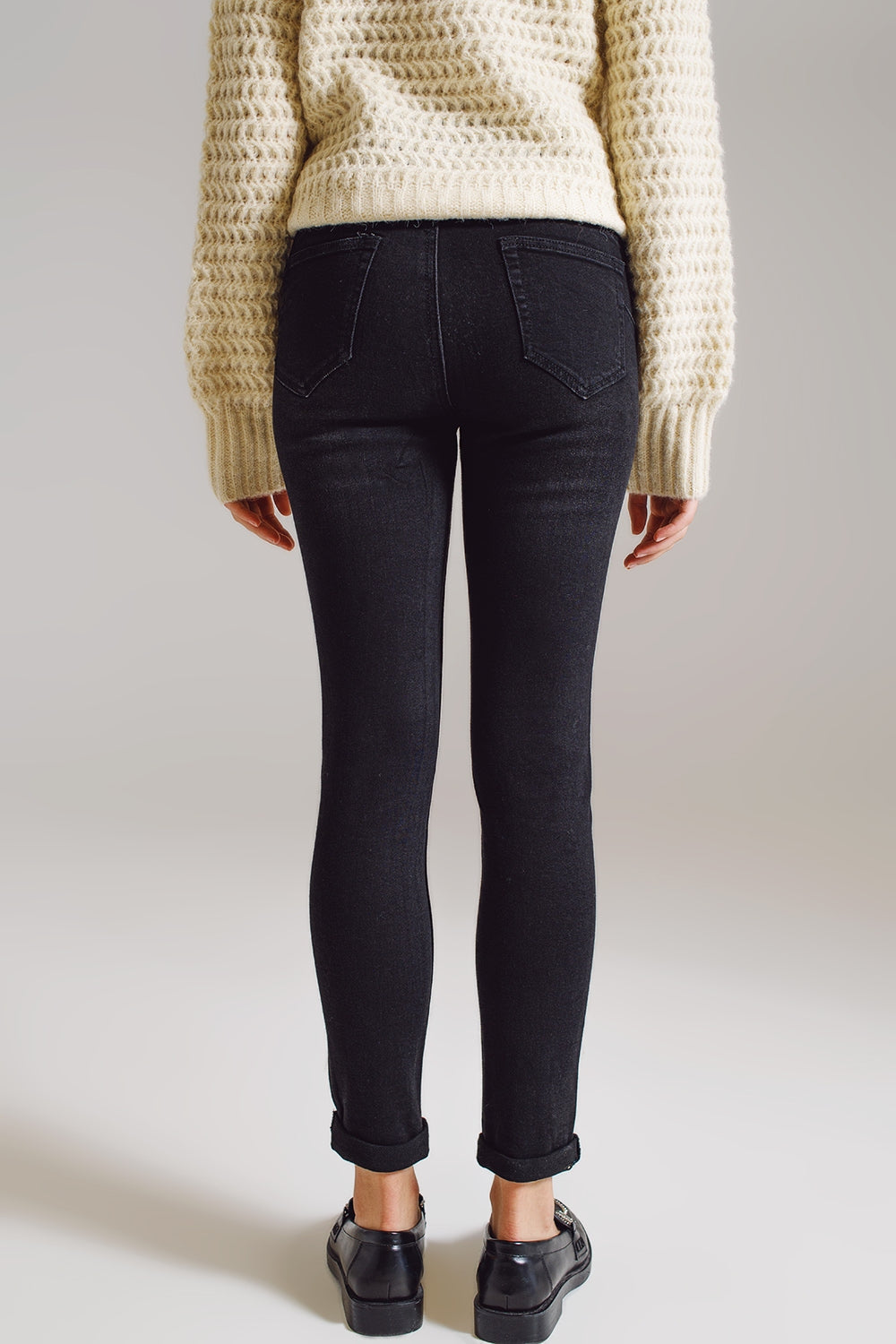 Skinny Jeans with Embellished Strass All Over in Black