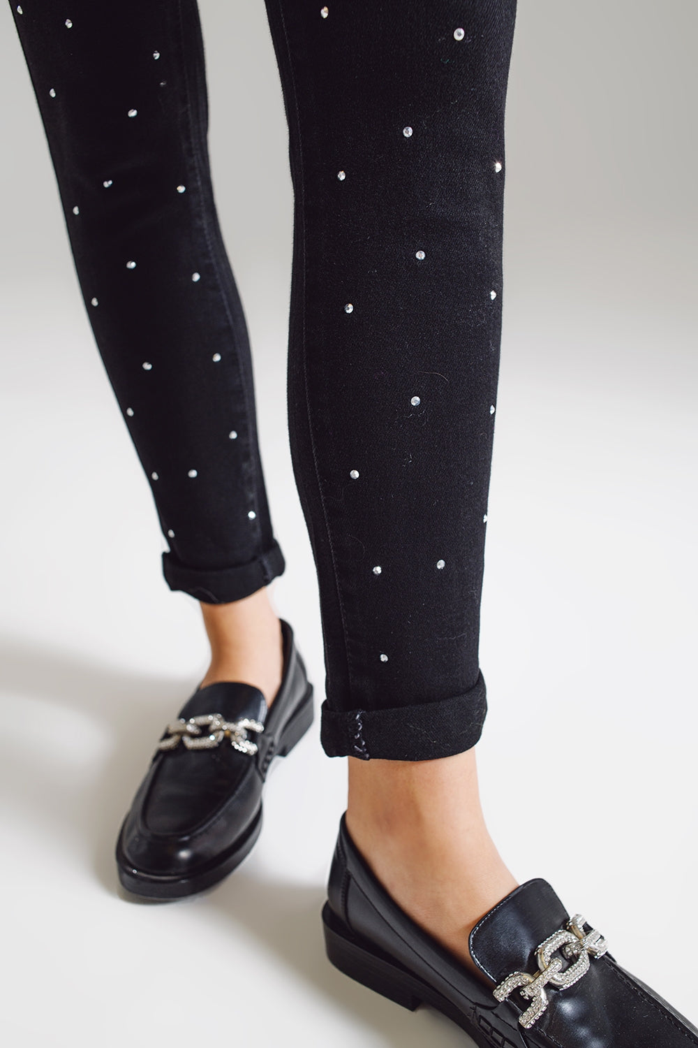 Skinny Jeans with Embellished Strass All Over in Black