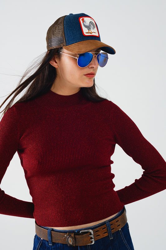 Sparkling Red Glitter Turtleneck Long Sleeve Sweater