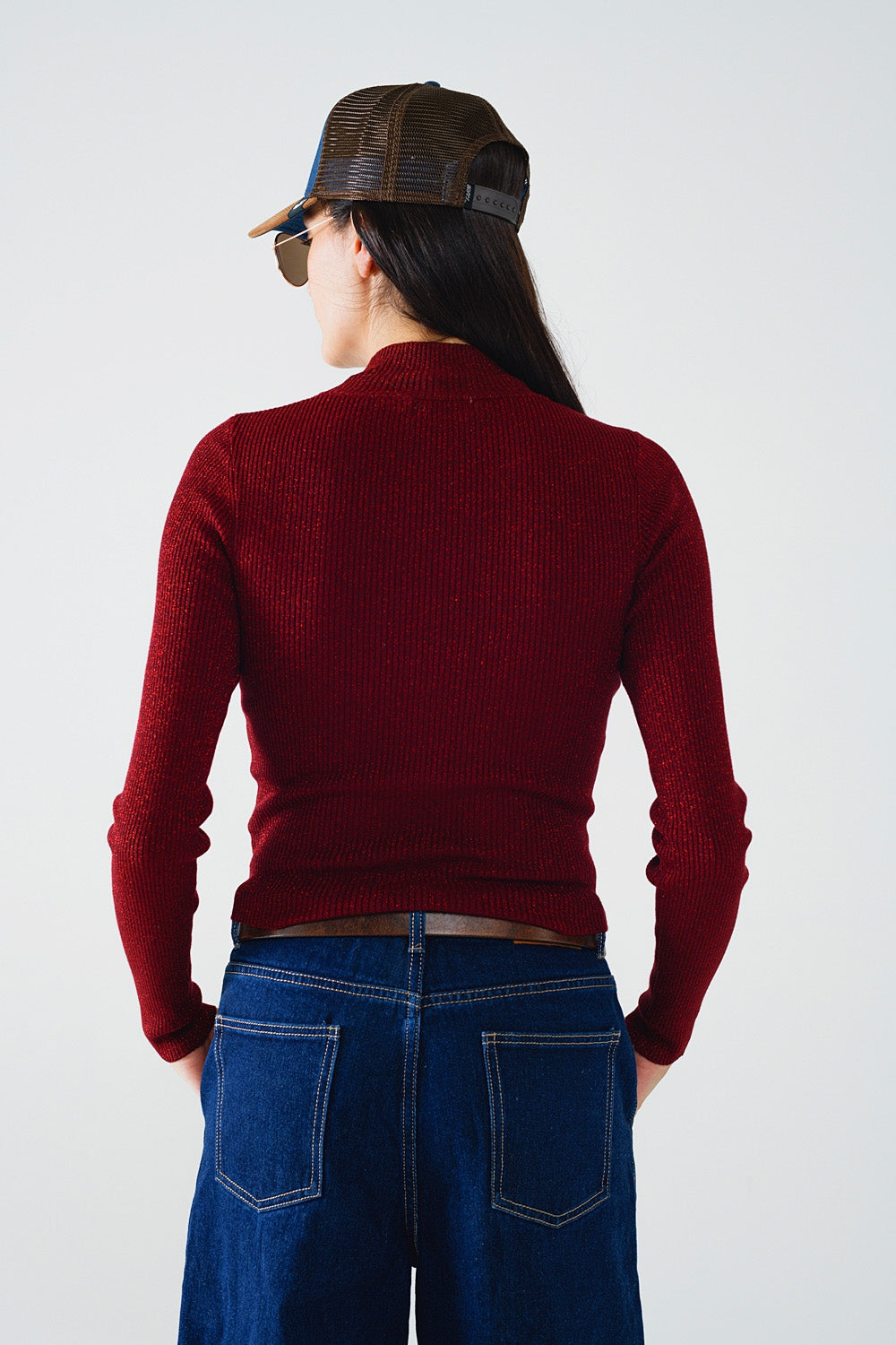 Sparkling Red Glitter Turtleneck Long Sleeve Sweater