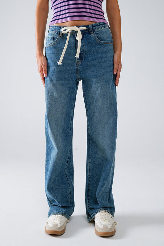 Q2 Straight Blue Jean With Drawstring