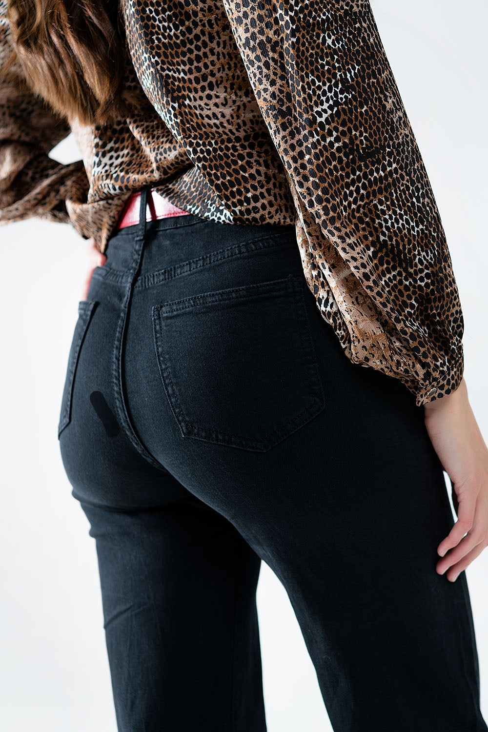 Straight Jeans with Gold Buttons at the Side in Black