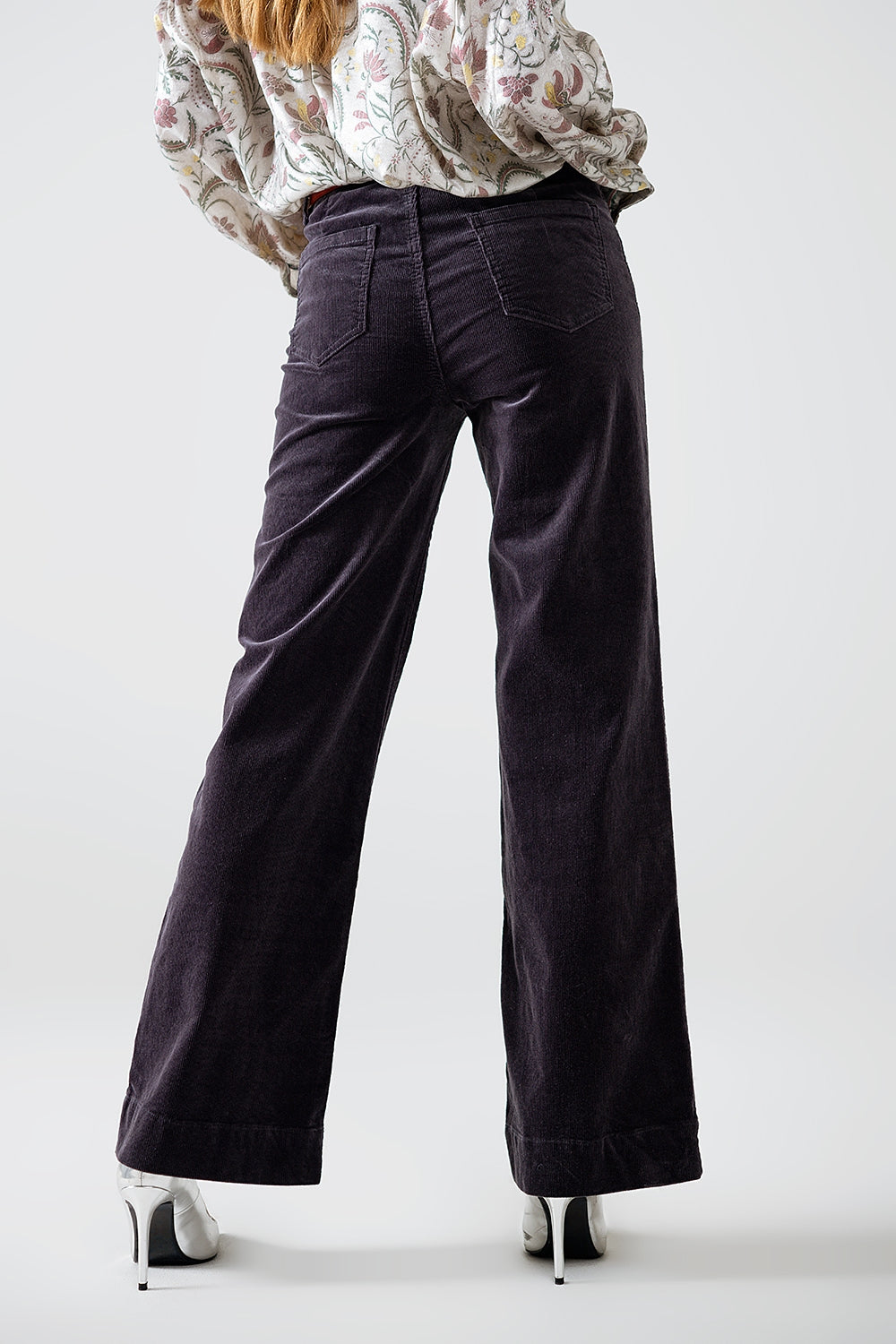 Straight Leg Corduroy Jeans in Dark Grey with Pockets