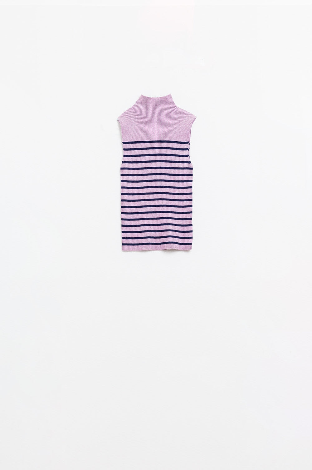 Striped Turtle Neck Tank Top In Lavander