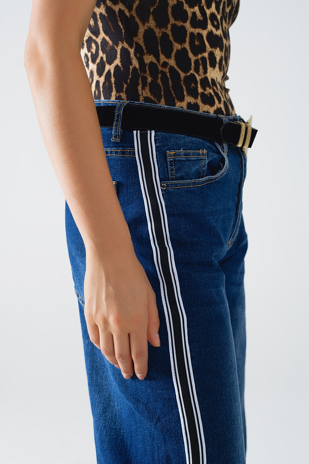 Super Wide Leg Jeans with Stripe on Side