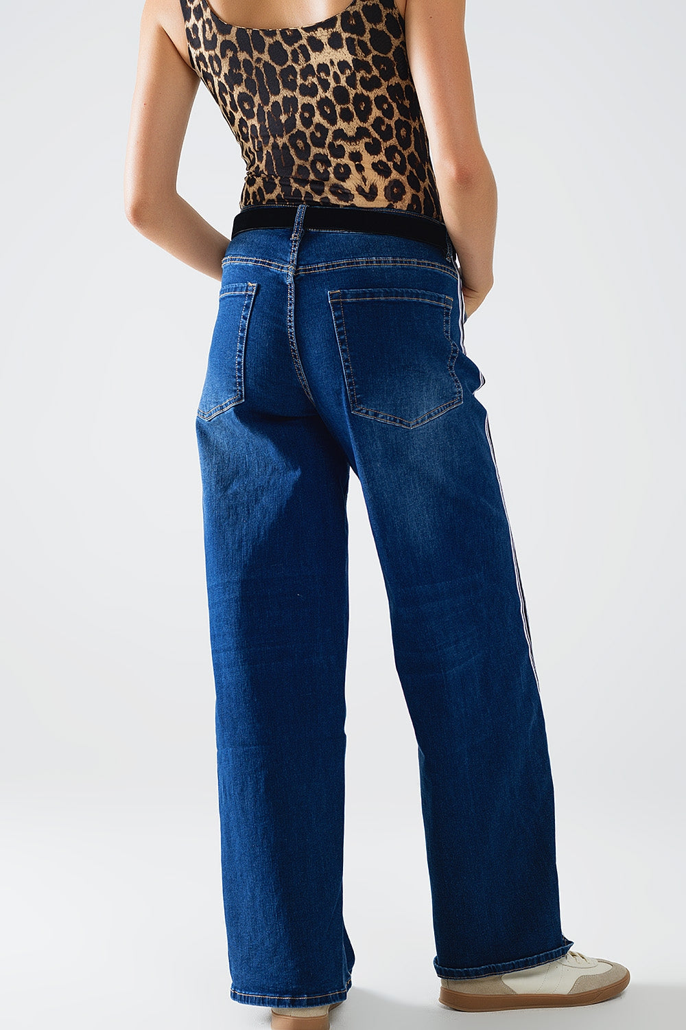 Super Wide Leg Jeans with Stripe on Side