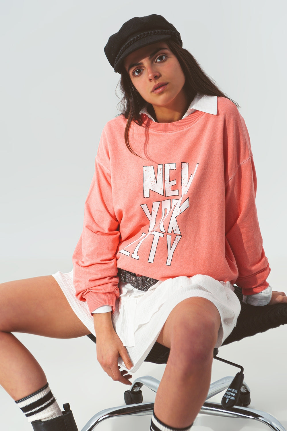 Q2 Sweatshirt with New York City text in Coral