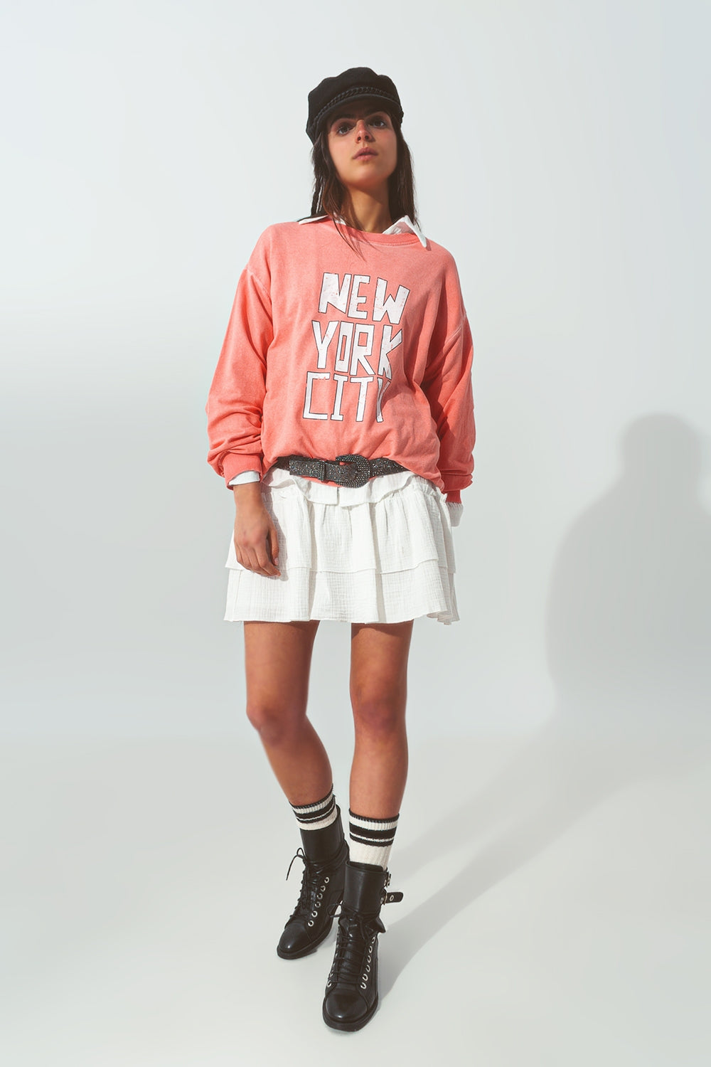 Sweatshirt with New York City Text in Coral