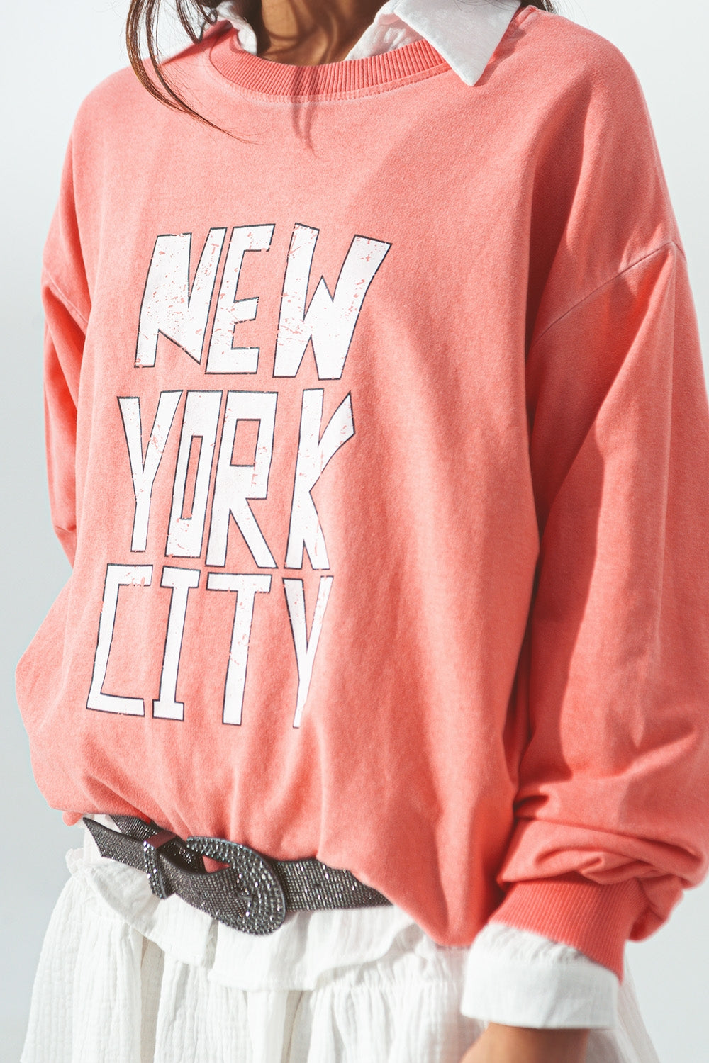 Sweatshirt with New York City Text in Coral