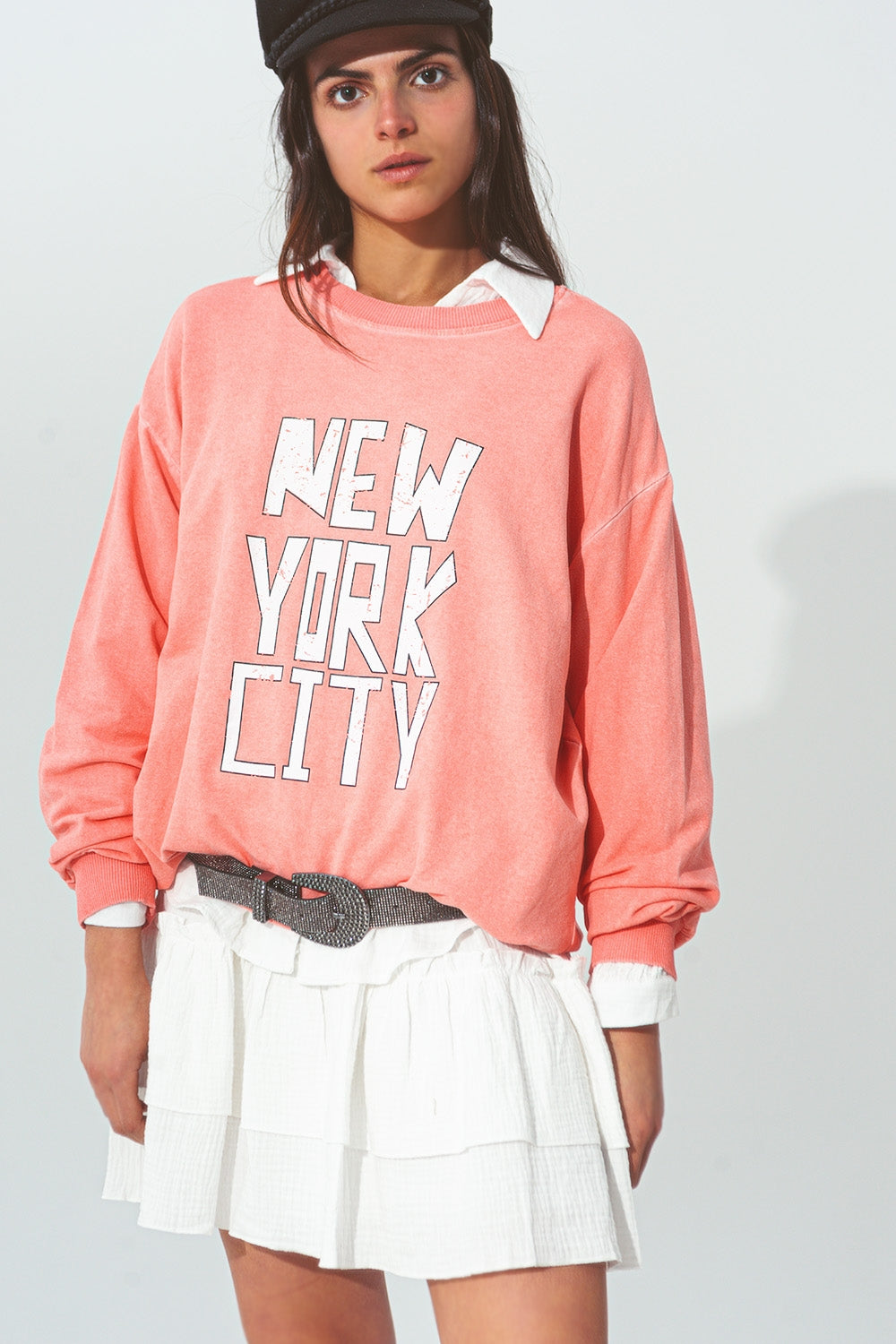 Sweatshirt with New York City Text in Coral