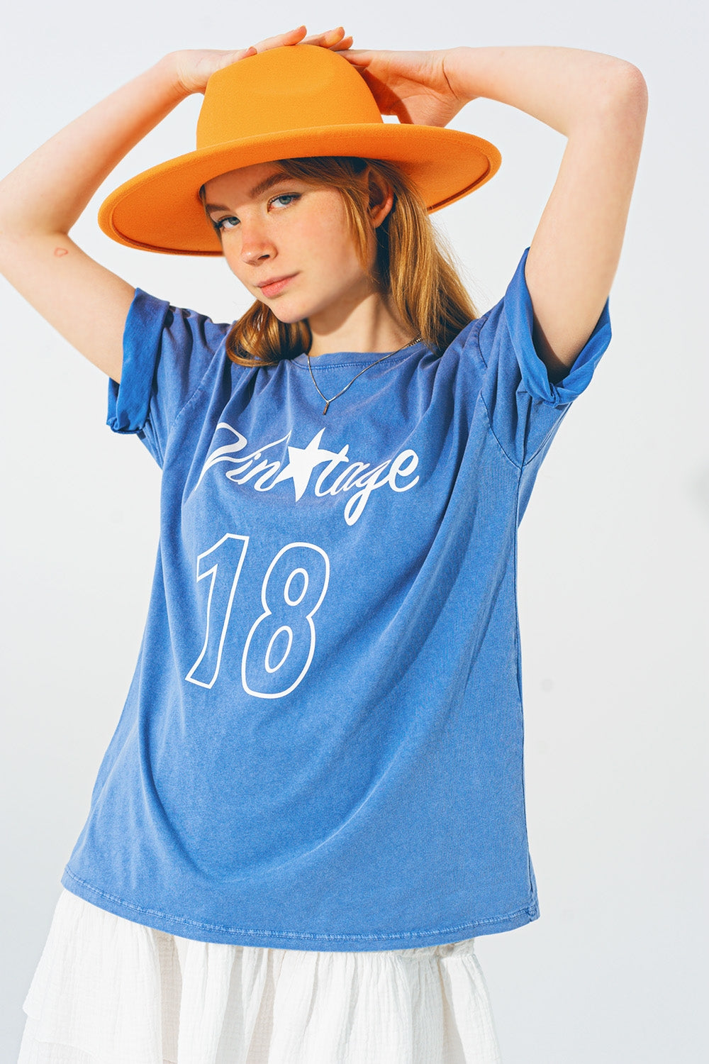 Q2 T-Shirt with Vintage 18 Text in Blue