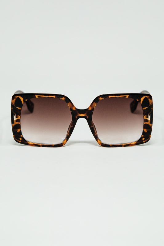 Q2 tiger print square sunglasses with gold detail on the side