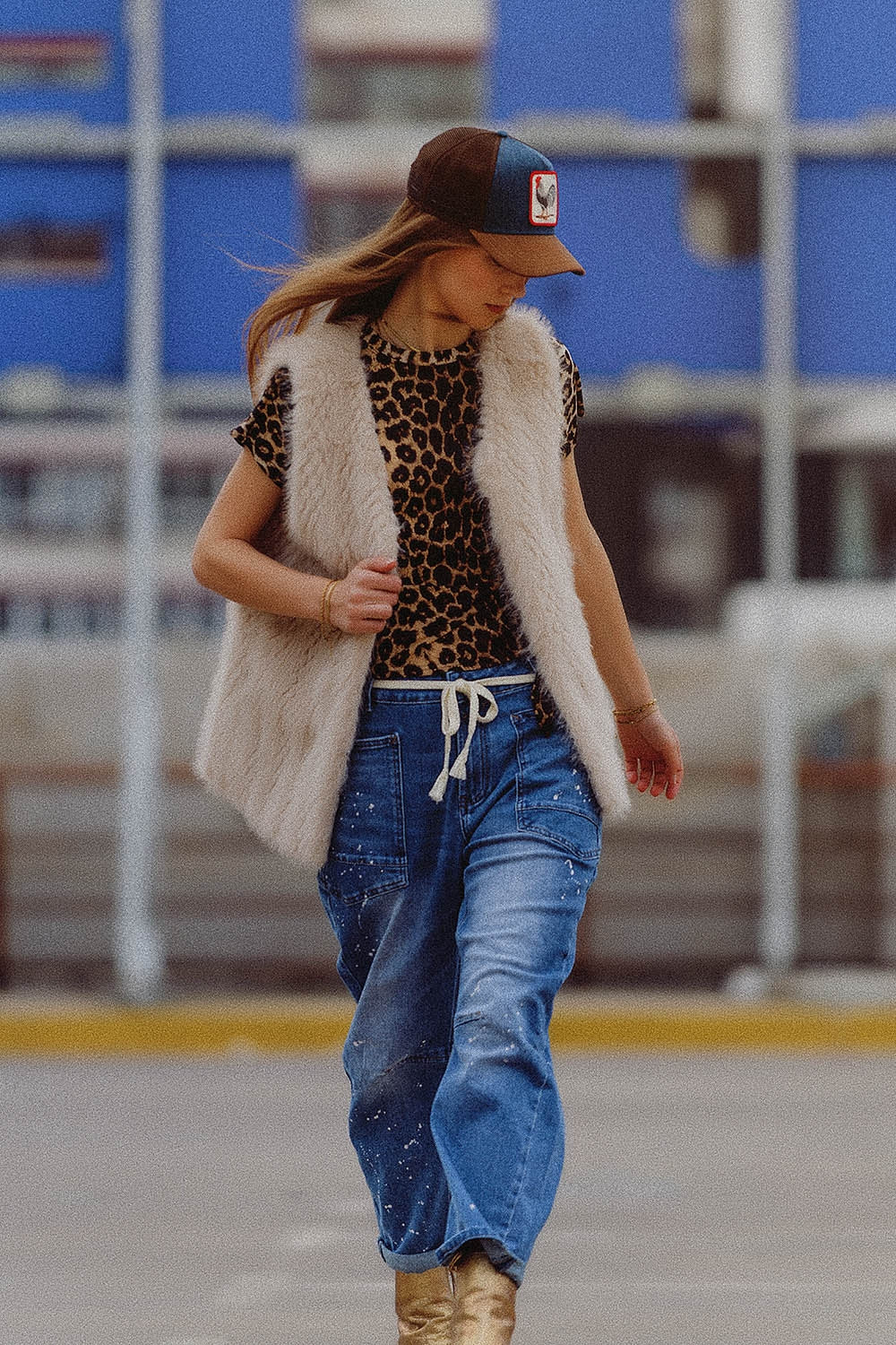 Vest in Beige in Fine Fur