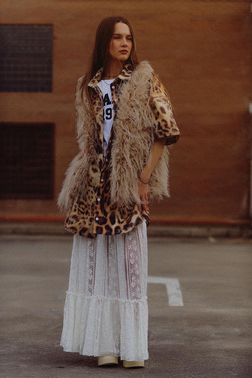 Vest in Beige in Long Fur