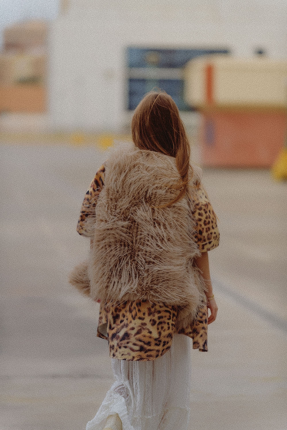 Vest in Beige in Long Fur