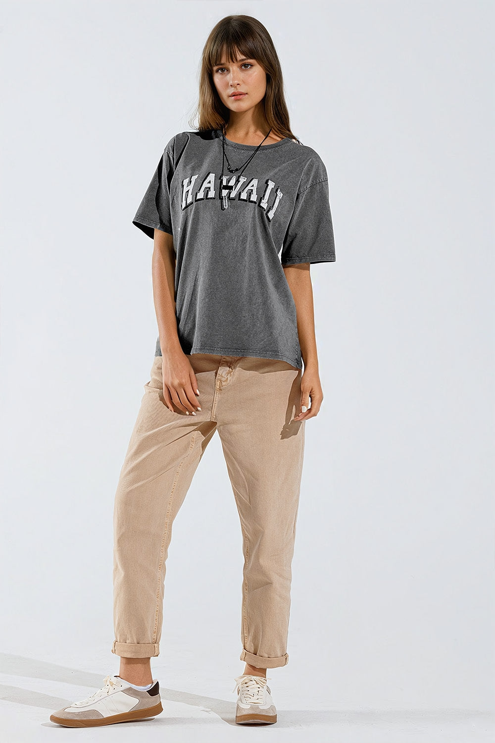 Washed Effect Hawaii T-Shirt In Grey