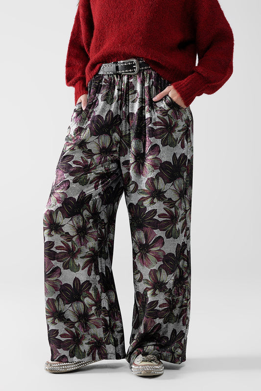 Q2 wide-leg pants in floral print