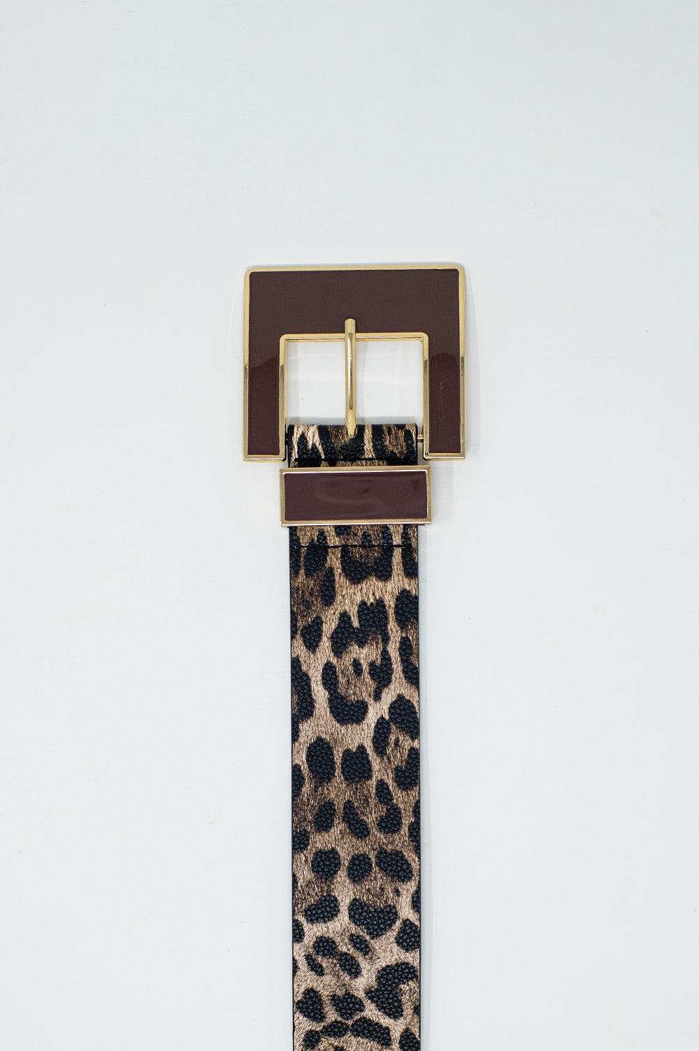 Wide Leopard Belt in Dark Brown with Black Square Buckle