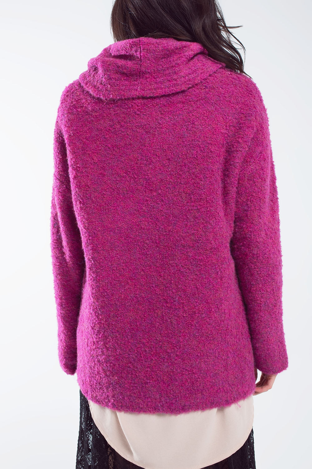 Wide Sweater with Bardot Neck in Magenta