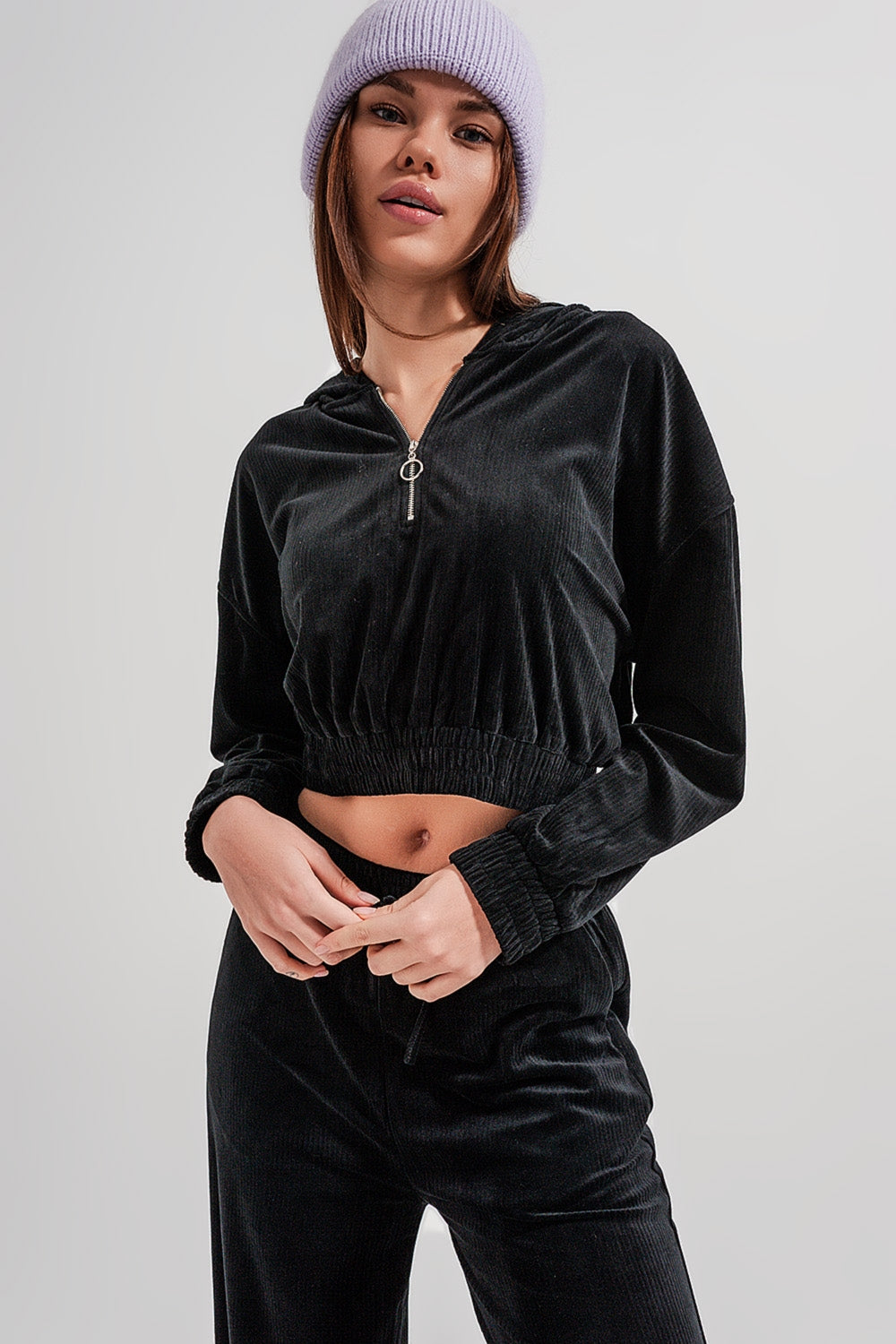 Zip Through Hoodie in Black