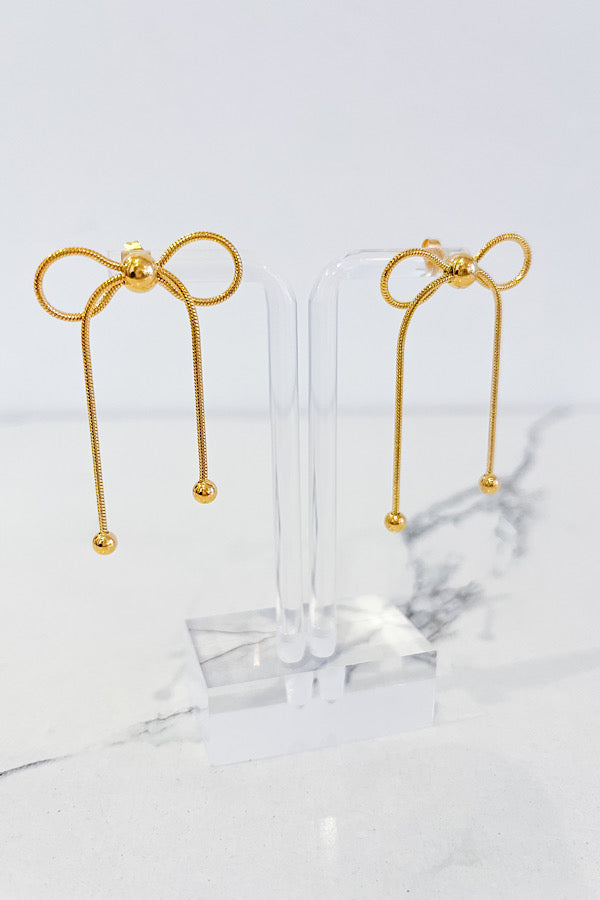 Gold Dangle Bow Earrings