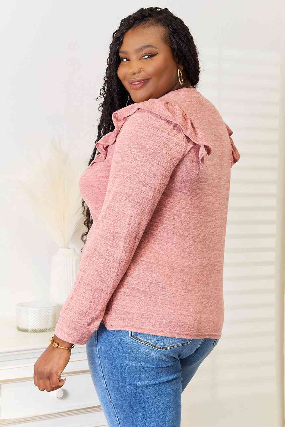 Ruffle Shoulder Long Sleeve Tee