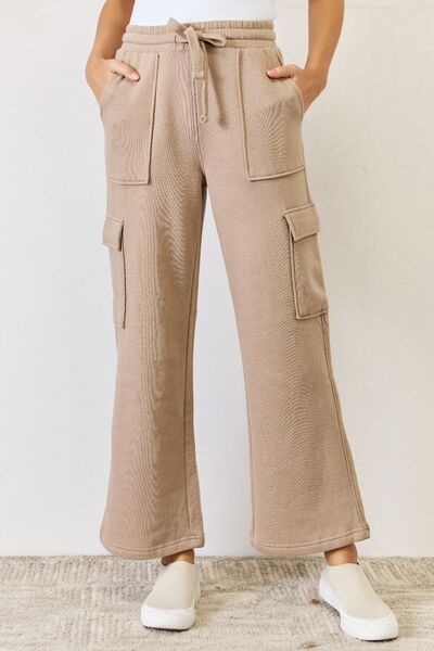 High Waist Cargo Wide Leg Pants in Sand